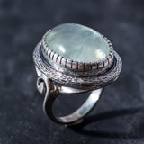 Prehnite Ring - Vintage Statement Ring - Large Oval Ring