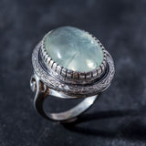 Prehnite Ring - Vintage Statement Ring - Large Oval Ring