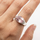 Pink Solitaire Ring - Morganite Boho Ring, Pink Tribal Ring