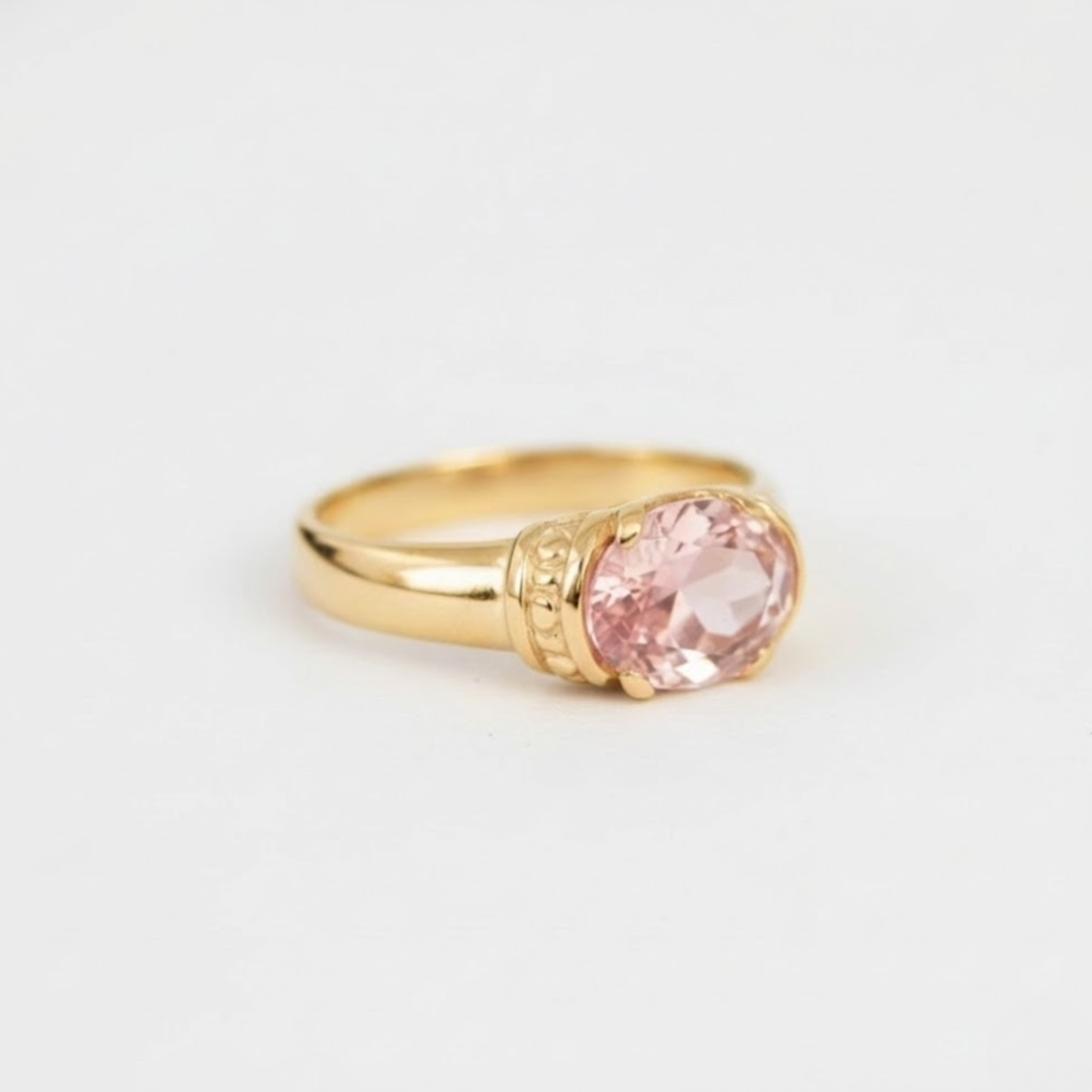 Pink Solitaire Ring - Morganite Boho Ring, Pink Tribal Ring