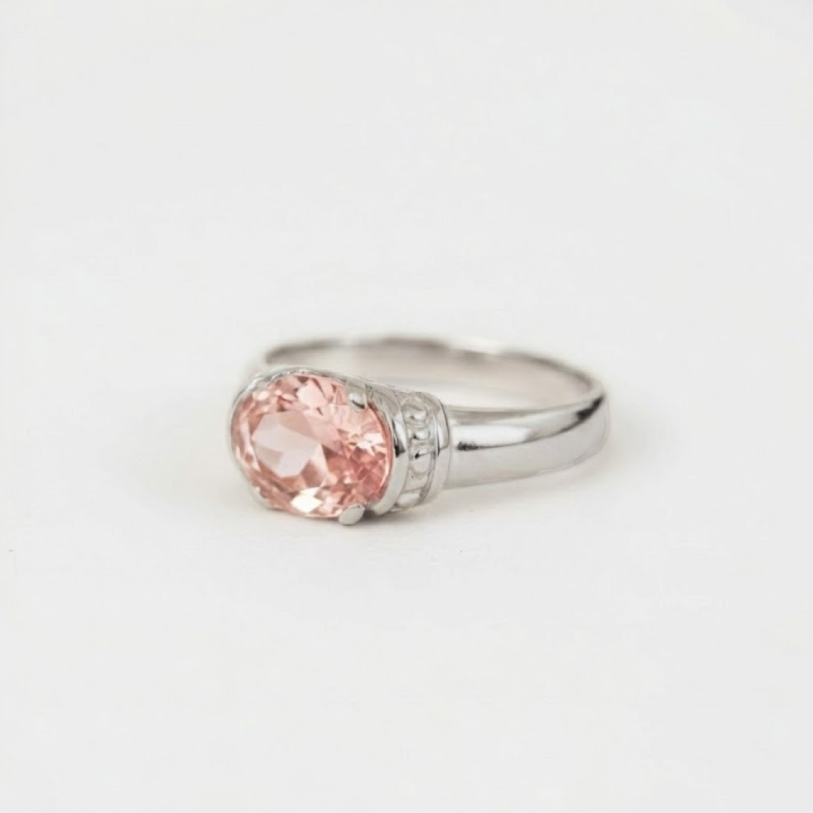 Pink Solitaire Ring - Morganite Boho Ring, Pink Tribal Ring