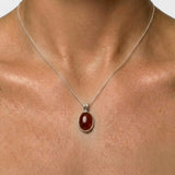 Carnelian Necklace - Oval Bezel Necklace - Red Vintage Pendant