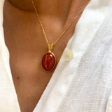 Natural Carnelian Oval Cabochon Necklace in 18k Gold Vermeil