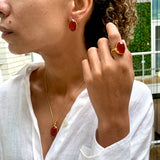 Natural Carnelian Oval Cabochon Necklace in 18k Gold Vermeil