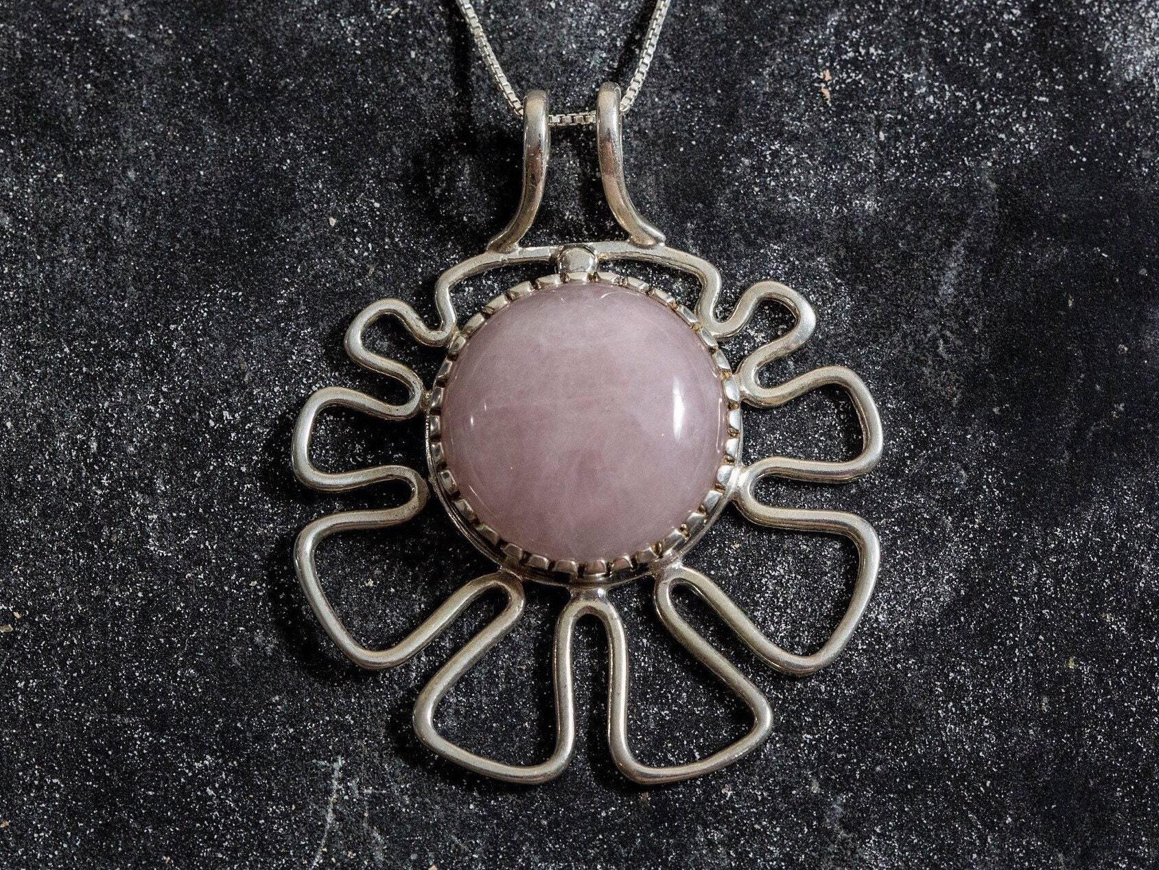 Flower Pendant, Rose Quartz Pendant, Natural Rose Quartz, Pink Pendant, Unique Pendant, January Birthstone, Silver Pendant, Rose Quartz