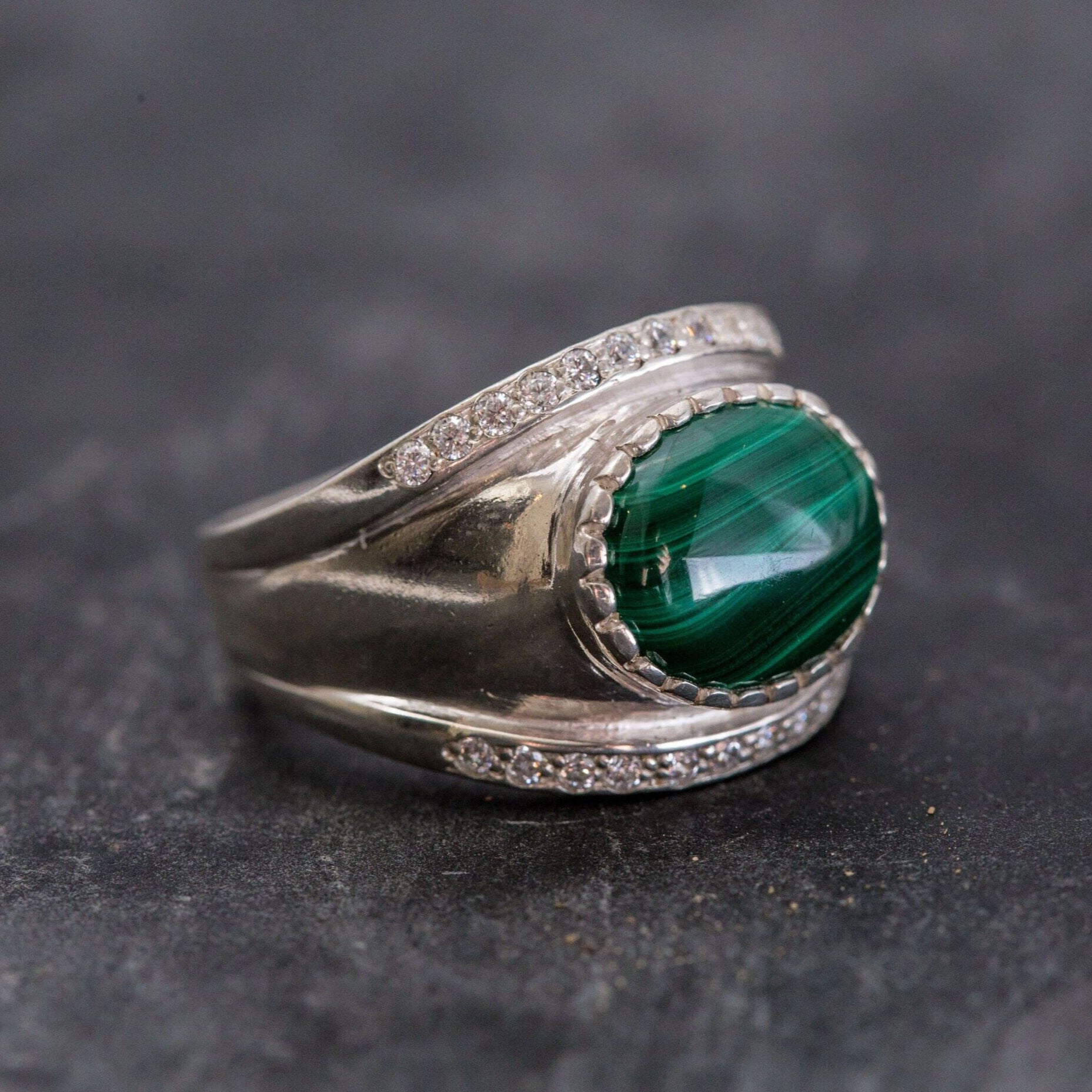 Malachite Ring, Natural Malachite Ring, Vintage Rings, Green Malachite, 6 Carat Ring, Bazel Ring, Wide Band Ring, Solid Silver, Malachite