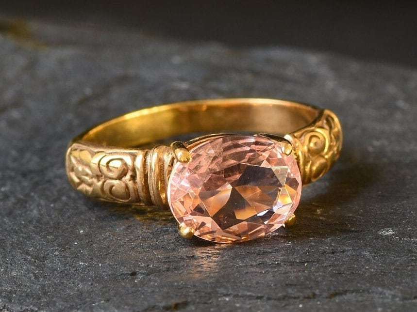 Morganite Ring, Created Morganite, Pink Diamond Ring, Pink Bohemian Ring, Pink Ring, Horizontal Ring, Vintage Rings, Silver Ring, Morganite(1)