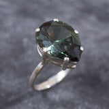 Green Diamond Gold Ring - Teardrop Ring, Statement Ring, Teardrop Gold Ring