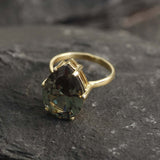 Green Diamond Gold Ring - Teardrop Ring, Statement Ring, Teardrop Gold Ring