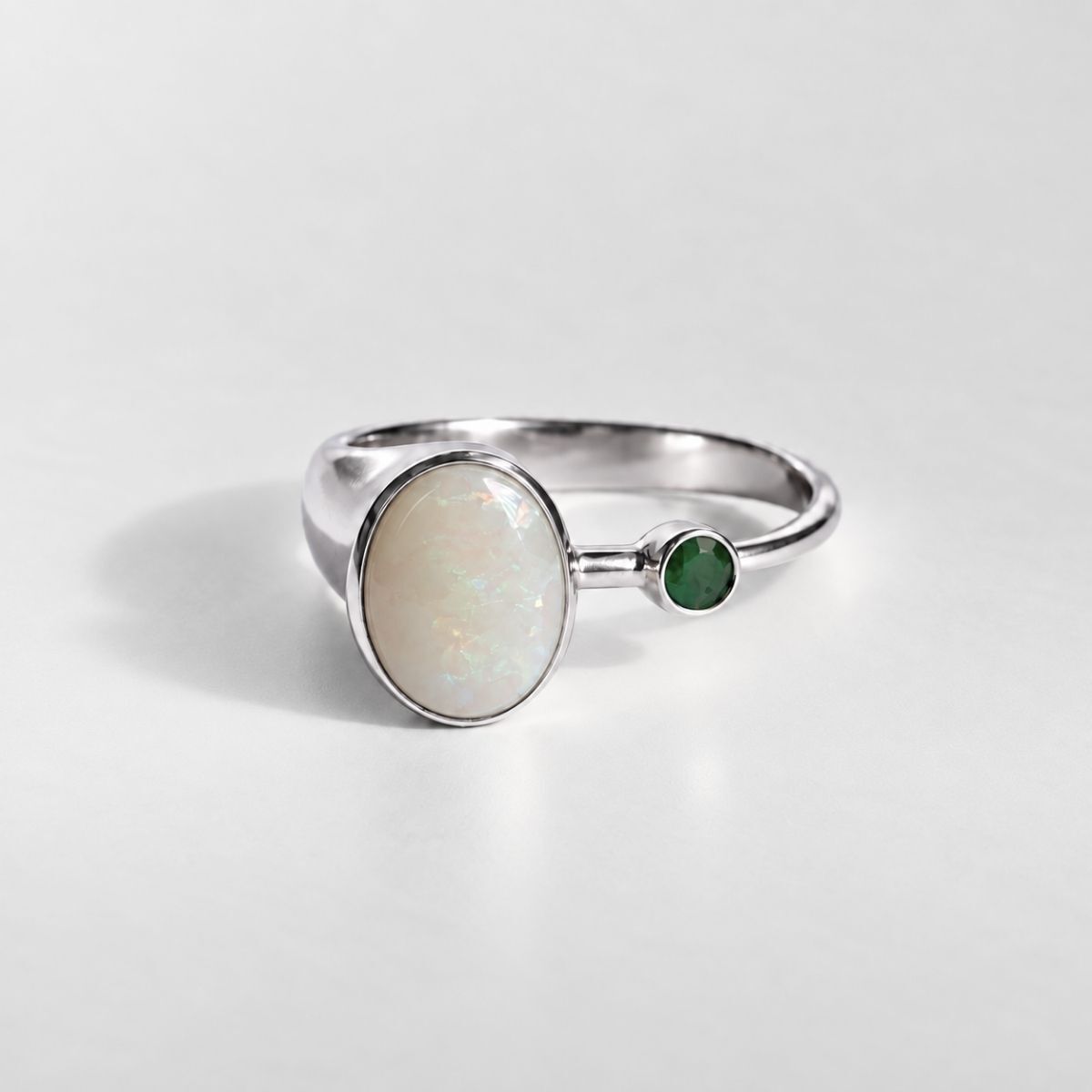 Natural Australian Opal Ring made in 925 Sterling Silver with Oval Natural White Australian Opal in Bezel setting, October Birthstone gift idea, symbolizes hope, purity, and truth, ideal for everyday wear and perfect for birthday gifting and special occasions.