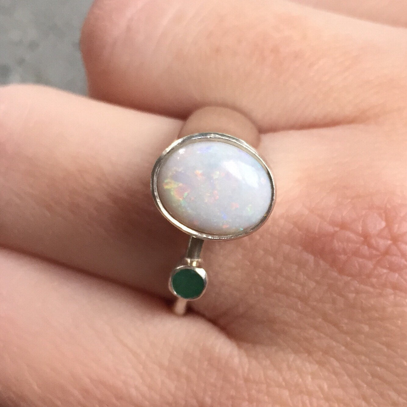 Natural Australian Opal Ring made in 925 Sterling Silver with Oval Natural White Australian Opal in Bezel setting, October Birthstone gift idea, symbolizes hope, purity, and truth, ideal for everyday wear and perfect for birthday gifting and special occasions.
