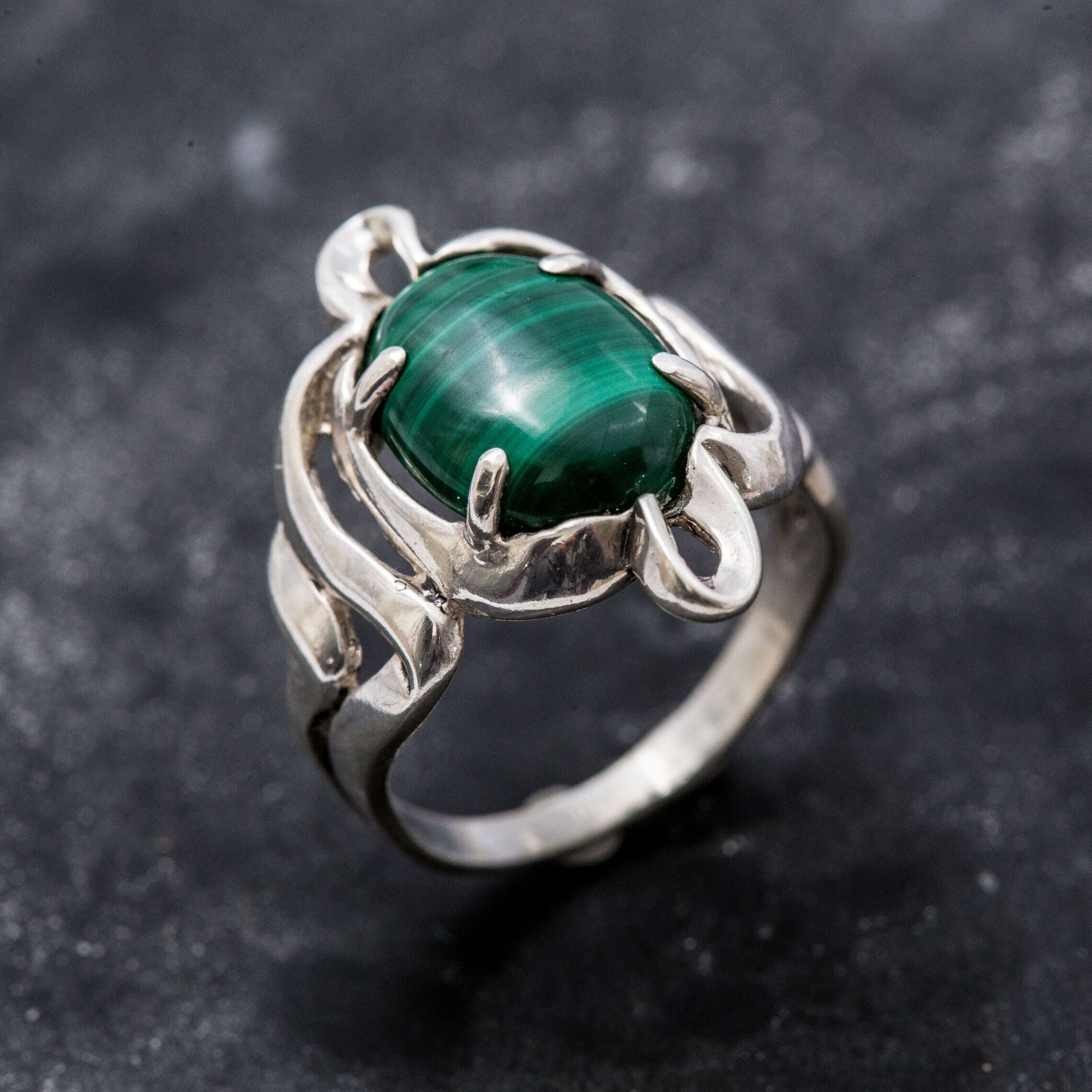Malachite Ring, Natural Malachite Ring, Vintage Rings, Green Malachite, 6 Carat Ring, Green Ring, Silver Ring, Real Malachite, Malachite