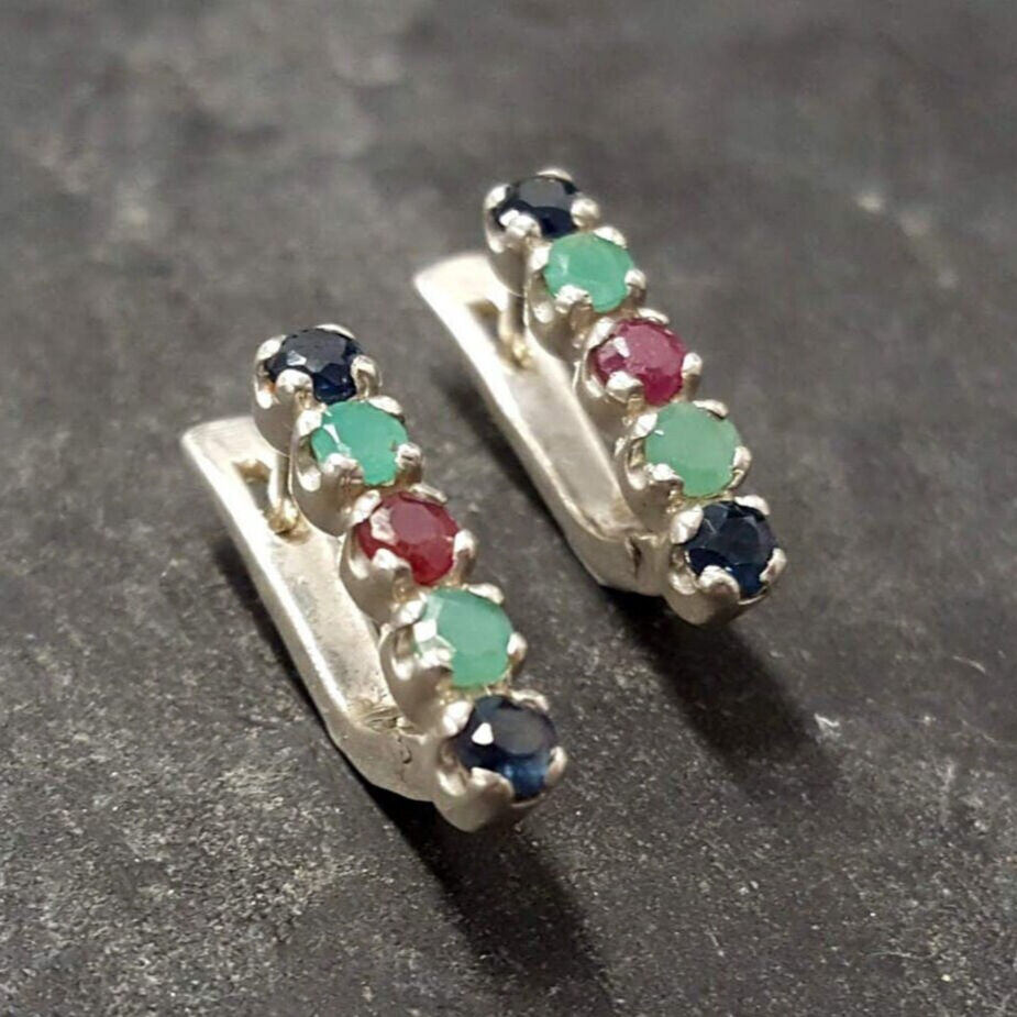 Natural Emerald Earrings made in 925 Sterling Silver with Round Natural Green Emerald in Channel-Set setting, May Birthstone gift idea, symbolizes growth, harmony, and deep emotional healing, ideal for everyday wear and perfect for birthday gifting and special occasions.