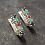 Emerald Studs, Sapphire, Ruby, Bar Earrings, Dainty Earrings, Birthstone Earrings, Multistone Earrings, Vintage Studs, Solid Silver Earrings