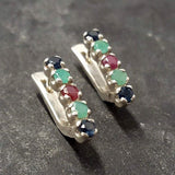 Emerald Studs, Sapphire, Ruby, Bar Earrings, Dainty Earrings, Birthstone Earrings, Multistone Earrings, Vintage Studs, Solid Silver Earrings