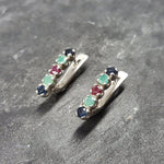 Emerald Studs, Sapphire, Ruby, Bar Earrings, Dainty Earrings, Birthstone Earrings, Multistone Earrings, Vintage Studs, Solid Silver Earrings