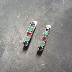 Emerald Studs, Sapphire, Ruby, Bar Earrings, Dainty Earrings, Birthstone Earrings, Multistone Earrings, Vintage Studs, Solid Silver Earrings