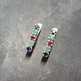 Emerald Studs, Sapphire, Ruby, Bar Earrings, Dainty Earrings, Birthstone Earrings, Multistone Earrings, Vintage Studs, Solid Silver Earrings