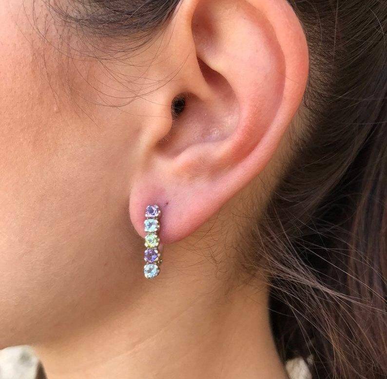 Elegant 925 Sterling Silver Emerald Earrings with Round Natural Green Emeralds, perfect for May birthdays and special occasions.