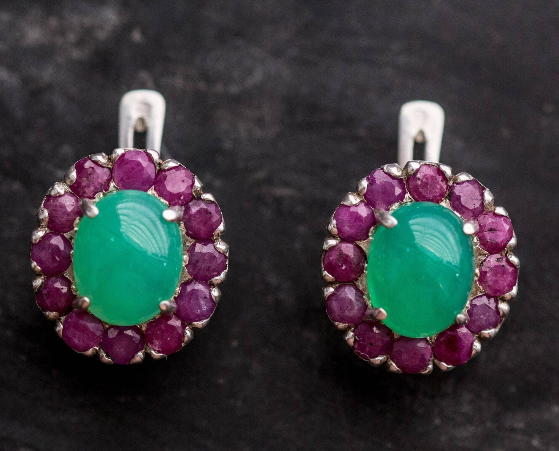 Chrysoprase Earrings, Natural Chrysoprase, Natural Ruby Earrings, Birthstone Earrings, Vintage Earrings, Flower Earrings, Victorian Earrings