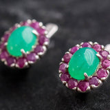 Chrysoprase Earrings - Green Victorian Studs - Large Flower Earrings