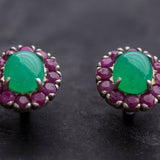 Chrysoprase Earrings - Green Victorian Studs - Large Flower Earrings