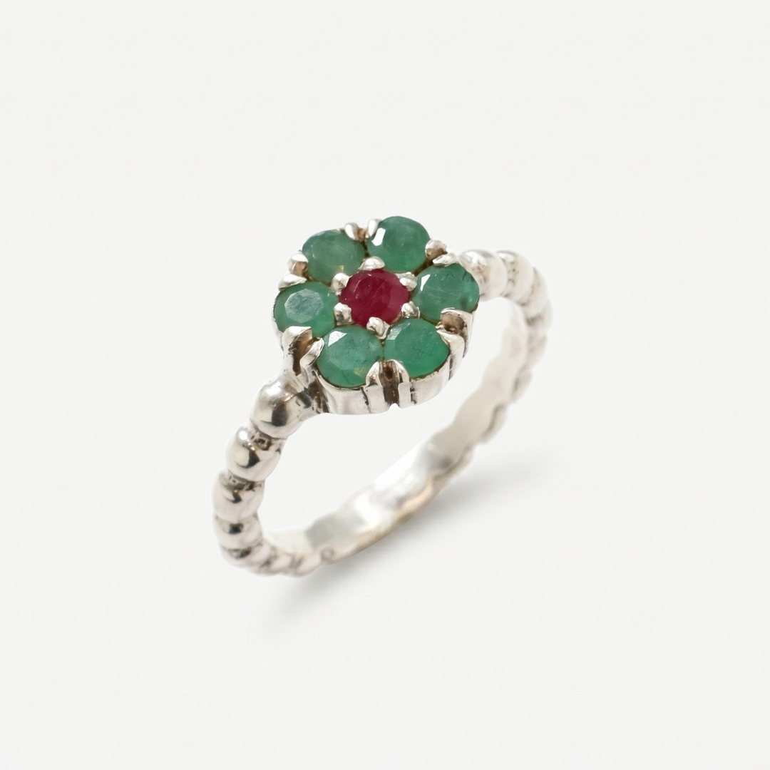 Natural Emerald Ring made in 925 Sterling Silver with Round Natural Green Emerald in Cluster setting, May Birthstone gift idea, symbolizes growth, harmony, and deep emotional healing, ideal for everyday wear and perfect for birthday gifting and special occasions.