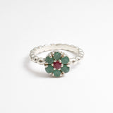 Charming 925 Sterling Silver ring with a cluster of natural green emeralds, ideal for everyday wear and meaningful gifts.