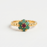 Natural Emerald Ring made in 18k Gold Vermeil with Round Natural Green Emerald in Cluster setting, May Birthstone gift idea, symbolizes growth, harmony, and deep emotional healing, ideal for everyday wear and perfect for birthday gifting and special occasions.