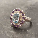 Victorian Ring, Blue Topaz Ring, Amethyst Ring, Vintage Ring, Oval Ring, February Birthstone, December Ring, Purple Ring, Solid Silver Ring