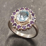 Victorian Ring, Blue Topaz Ring, Amethyst Ring, Vintage Ring, Oval Ring, February Birthstone, December Ring, Purple Ring, Solid Silver Ring