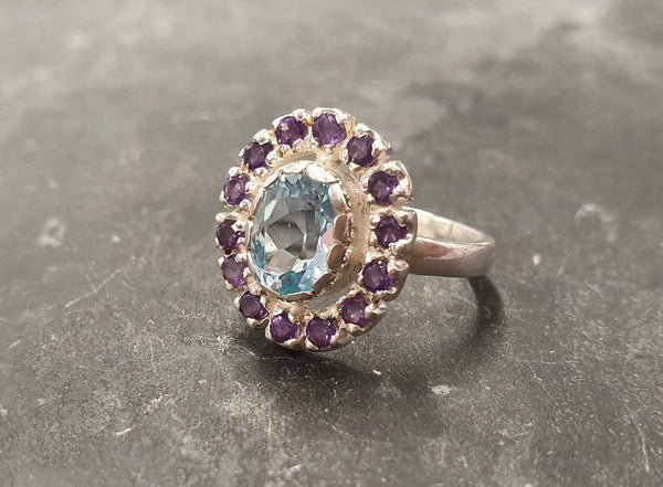 Sterling Silver 4.2 ct Amethyst and Swiss Blue Topaz Ring QR2879AM