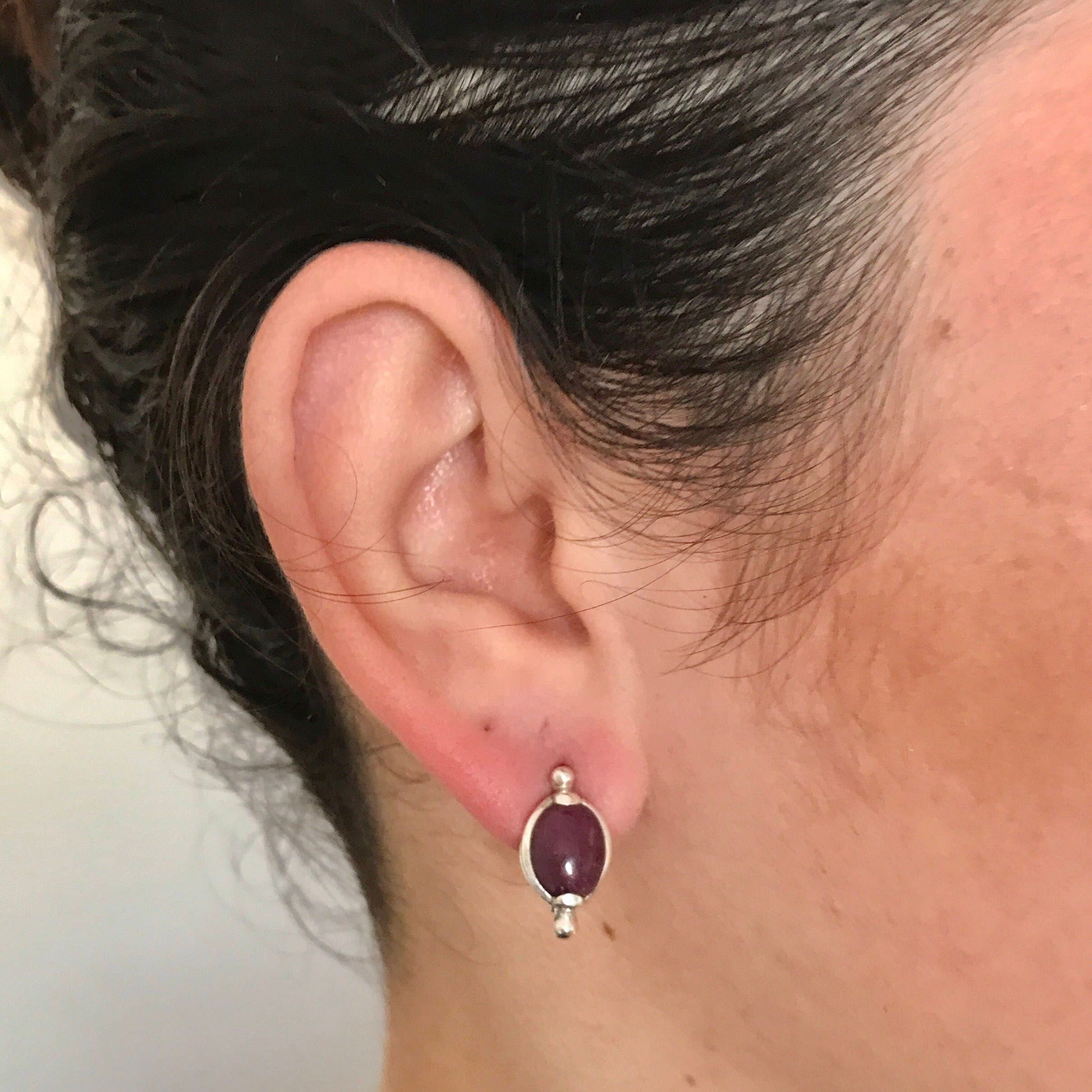 Elegant 925 Sterling Silver earrings with Oval Natural Ruby, July birthstone, perfect for birthdays and special occasions.