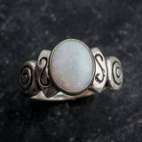 Australian Opal Ring - Opal Bezel Ring - White Boho Ring