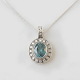 Blue Aqua Pendant - Bridal Aquamarine Necklace, Victorian Oval Pendant