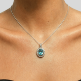 Blue Aqua Pendant - Bridal Aquamarine Necklace, Victorian Oval Pendant