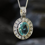 Blue Aqua Pendant - Bridal Aquamarine Necklace, Victorian Oval Pendant