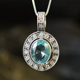 Blue Aqua Pendant - Bridal Aquamarine Necklace, Victorian Oval Pendant