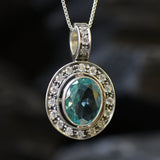 Blue Aqua Pendant - Bridal Aquamarine Necklace, Victorian Oval Pendant