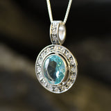 Blue Aqua Pendant - Bridal Aquamarine Necklace, Victorian Oval Pendant