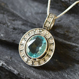 Blue Aqua Pendant - Bridal Aquamarine Necklace, Victorian Oval Pendant