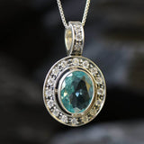 Blue Aqua Pendant - Bridal Aquamarine Necklace, Victorian Oval Pendant