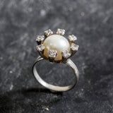 Genuine Pearl Ring - White Cocktail Ring - Vintage Bridal Ring