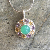 Colorful Flower Necklace - Chrysoprase Pendant - Victorian Multistone Necklace