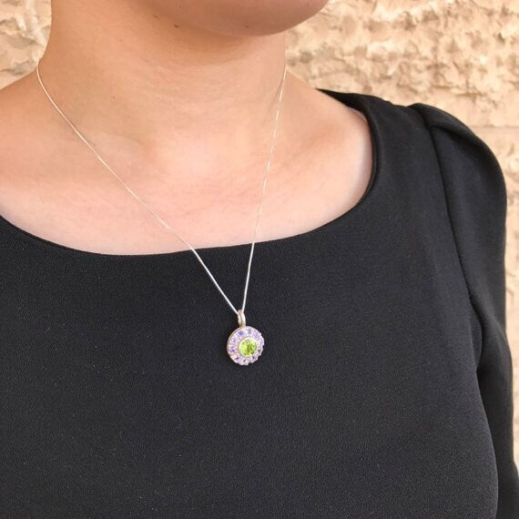 Chrysoprase Pendant, Natural Chrysoprase, Citrine Pendant, Amethyst Pendant, Vintage Pendant, Birthstone Gift, Solid Silver, Silver Pendant