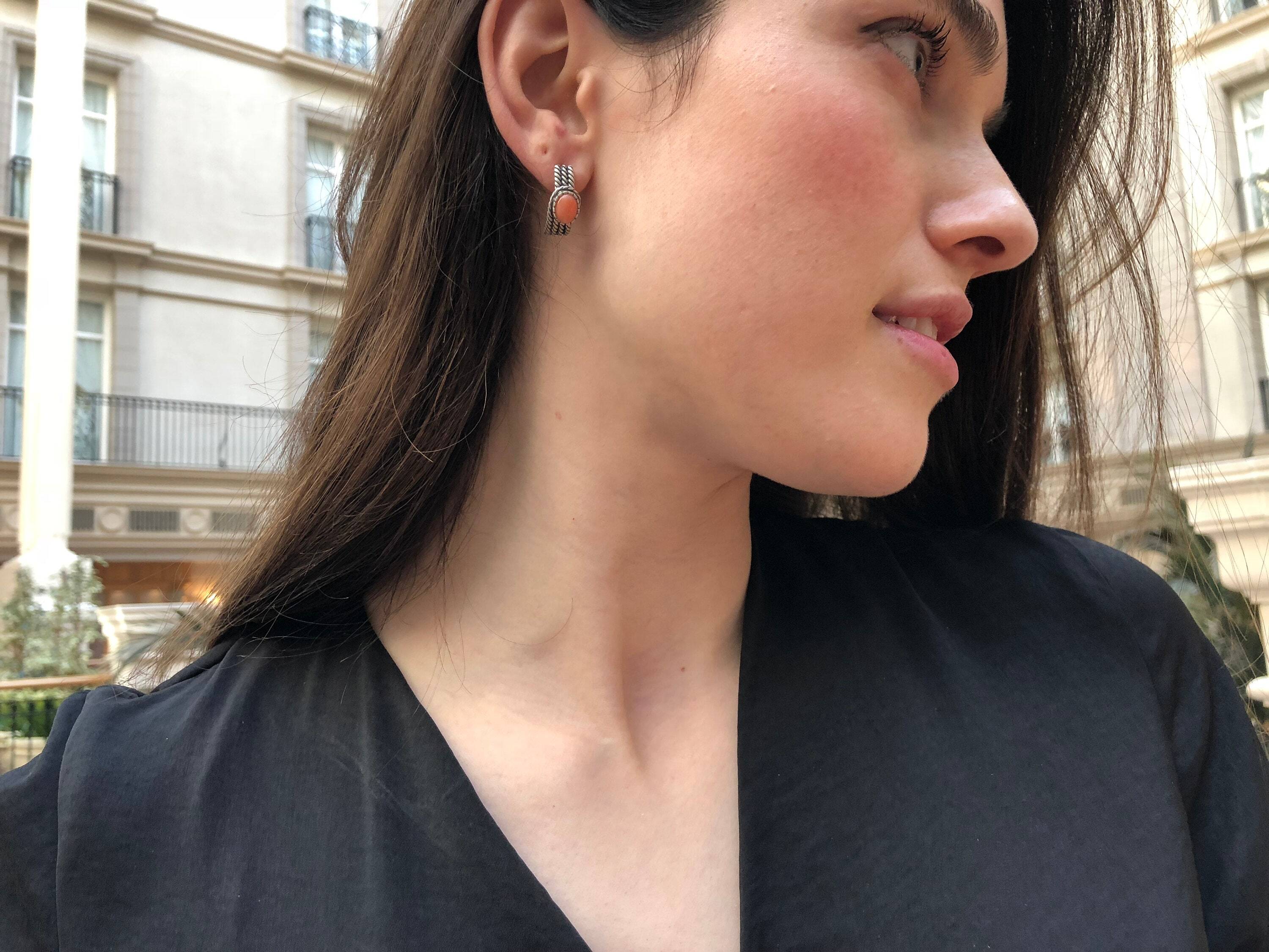 Pink Coral Earrings, Natural Coral Earrings, March Birthstone, Angel Skin Coral, Unique Earrings, Vintage Earrings, Silver Earrings, Coral