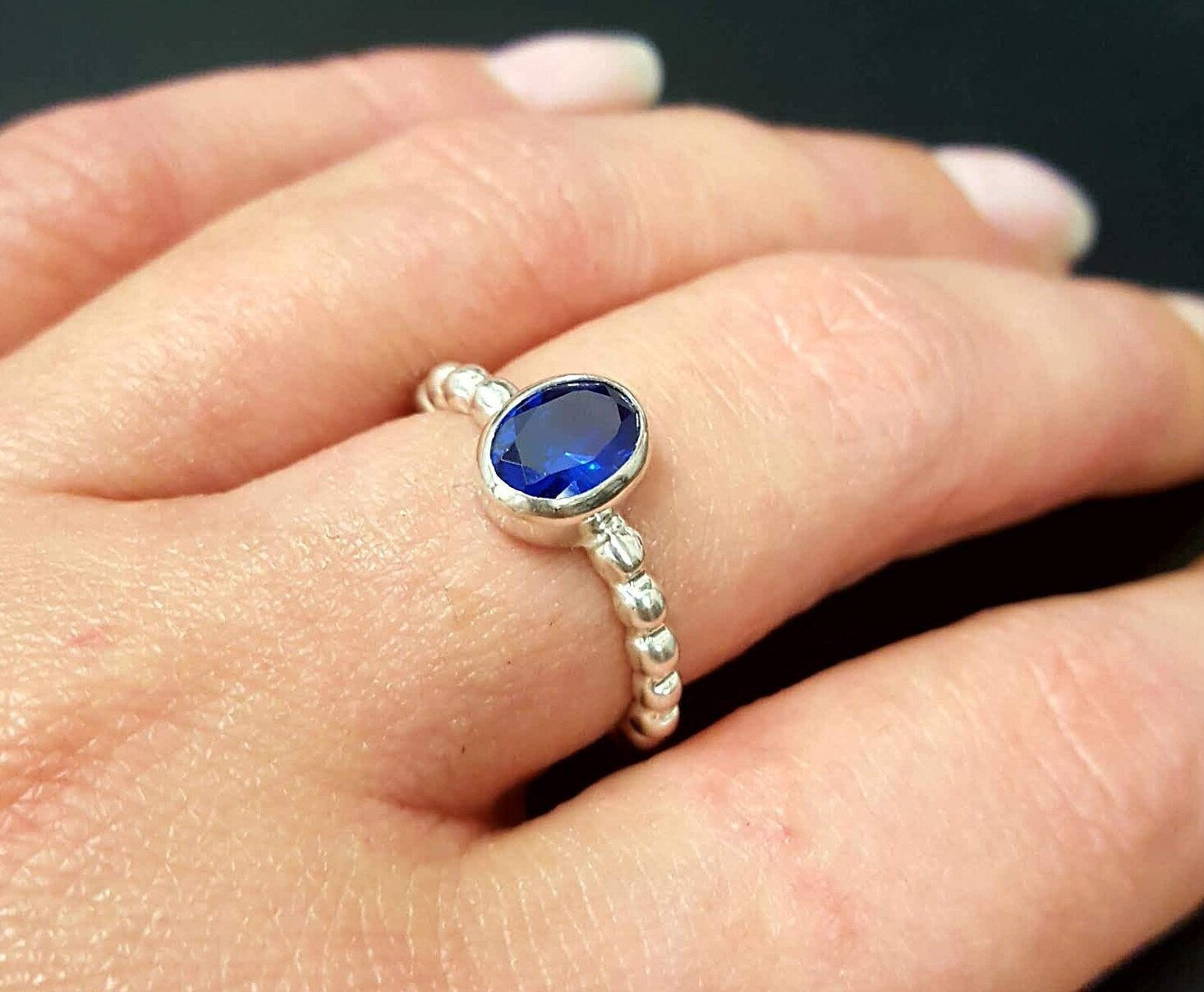 Elegant Sapphire Ring in 925 Sterling Silver with Baguette Blue Sapphire, perfect September birthstone gift for any occasion.