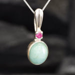 Emerald Pendant, Ruby Pendant, Antique Necklace, Natural Emerald, May Birthstone, Vintage Pendant, Green Oval Pendant, Solid Silver Pendant