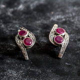 Genuine Ruby Earrings - Two Stone Vintage Earrings - Red Drop Earrings