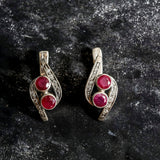 Genuine Ruby Earrings - Two Stone Vintage Earrings - Red Drop Earrings